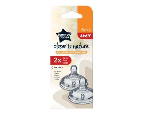 Tommee Tippee соска силиконовая для бутылочки Closer to nature, для густых жидкостей, 6+, 2 шт.