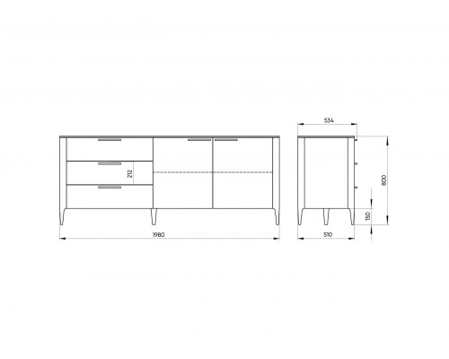 Тумба Type oak 3 ящика 2 двери L (серый)