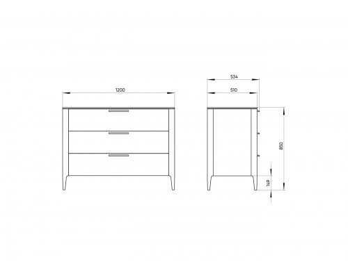 Комод Type oak 3 ящика ширина 120 см (светло-серый)