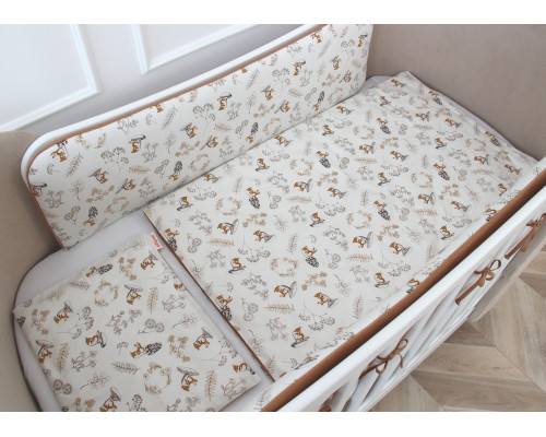 Постельное бельё в детскую кроватку «Зайчики с грибами» (мокко, сатин)