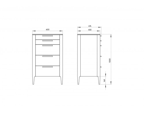 Комод Type oak высокий 5 ящиков (светло-серый)