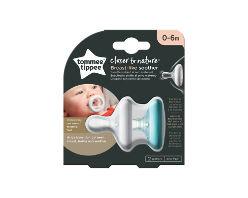 Tommee Tippee соска-пустышка силиконовая Breast-like, 0-6 мес., 2 шт.