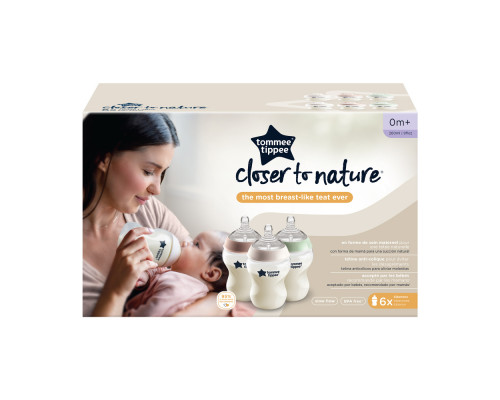 Tommee Tippee бутылочка для кормления Closer to nature, 260 мл., 0+, 6 шт.