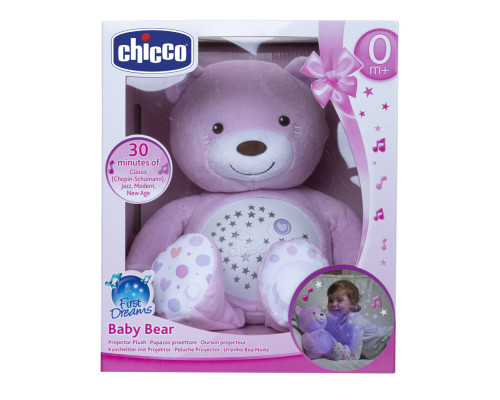 Chicco игрушка-проектор мягкая музыкальная Мишка, розовый