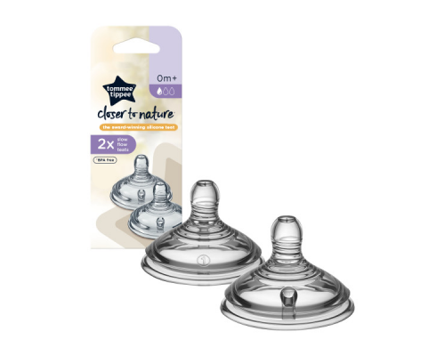 Tommee Tippee соска силиконовая для бутылочки Closer to nature, медленный поток, 0+, 2 шт.