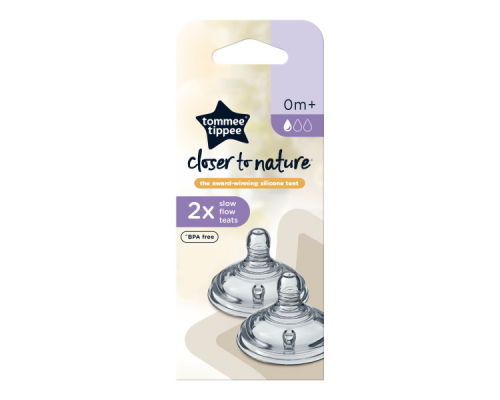 Tommee Tippee соска силиконовая для бутылочки Closer to nature, медленный поток, 0+, 2 шт.