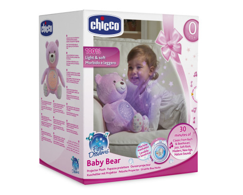 Chicco игрушка-проектор мягкая музыкальная Мишка, розовый