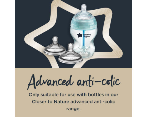 Tommee Tippee соска силиконовая для бутылочки Advanced Anti-Colic, средний поток, 3+, 2 шт.