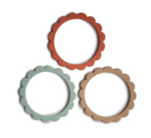 MUSHIE прорезыватель 3 штуки Flower Bracelet Cambridge Blue/Clementine/Natural