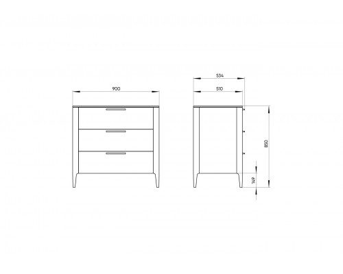 Комод Type oak 3 ящика ширина 90 см (натуральный дуб)