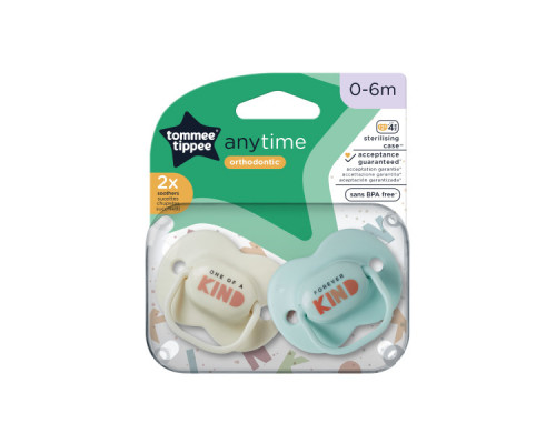 Tommee Tippee соска-пустышка силиконовая Anytime, 0-6 мес., 2 шт.