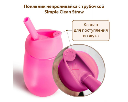 Munchkin поильник непроливайка с трубочкой Simple Clean Straw 296 мл с 12 мес., розовый