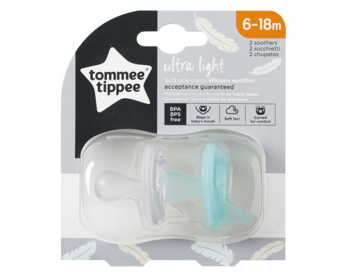 Tommee Tippee соска-пустышка силиконовая Ultra-Light, 6-18 мес., 2 шт.