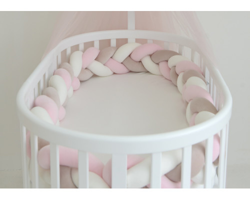 Бортик плетёный для кроватки Ellipsebed (белый, бежевый, розовый)