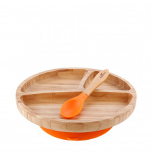 Avanchy тарелка с ложкой бамбуковая Toddler, оранжевая