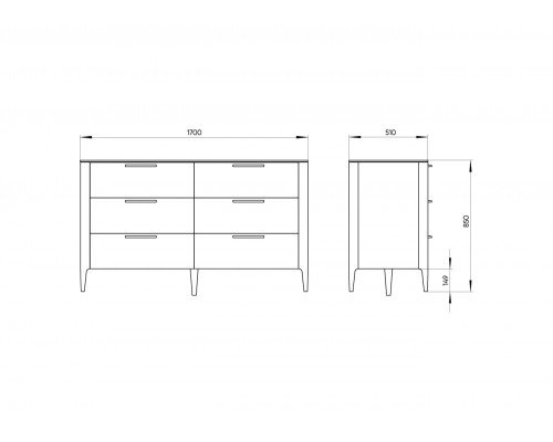 Комод Type oak 6 ящиков ширина 170 см (натуральный дуб)