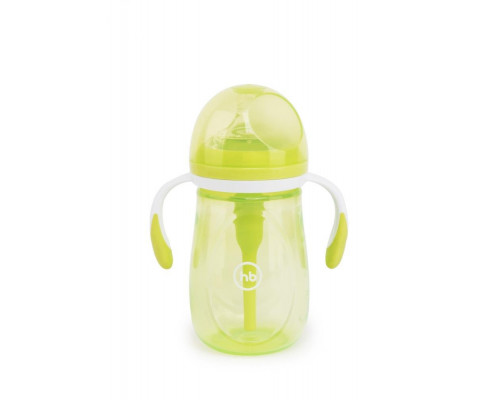 Happy Baby бутылочка антиколиковая с ручками и силиконовой соской 300 мл цвет лайм