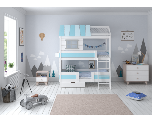 Кровать двухъярусная Nord размер L (белый/голубой)