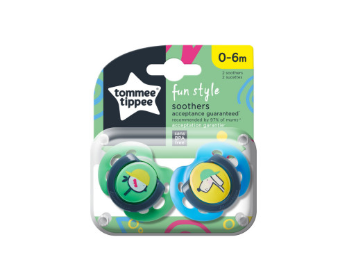 Tommee Tippee соска-пустышка силиконовая Fun Style, 0-6 мес., 2 шт.