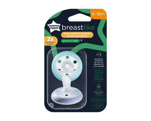 Tommee Tippee соска-пустышка силиконовая ночная Night Time Breast-like, 6-18 мес., 2 шт.