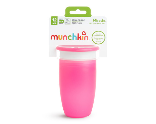 Munchkin поильник непроливайка MIRACLE® 360° с крышкой 296 мл. с 12 мес., розовый