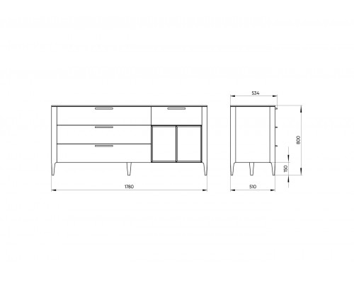 Тумба Type oak 4 ящика 2 полки ширина 180 см (натуральный дуб)