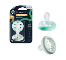 Tommee Tippee соска-пустышка силиконовая ночная Night Time Breast-like, 0-6 мес., 2 шт.