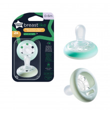 Tommee Tippee соска-пустышка силиконовая ночная Night Time Breast-like, 0-6 мес., 2 шт.