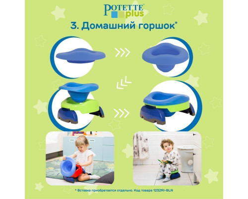 Potette Plus горшок складной для путешествий + 3 одноразовых пакета, зеленый/голубой