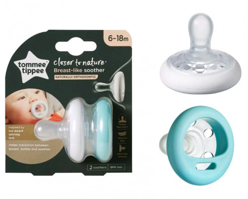 Tommee Tippee соска-пустышка силиконовая Breast-like, 6-18 мес., 2 шт.