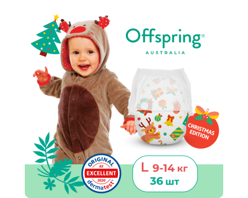 Offspring трусики-подгузники, L 9-14 кг  36 шт  расцветка Новый год