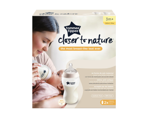 Tommee Tippee бутылочка для кормления Closer to nature 340 мл, 3 мес +, 2 шт.