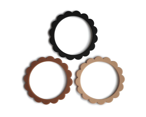 MUSHIE прорезыватель 3 штуки Flower Bracelet Black/Caramel/Natural