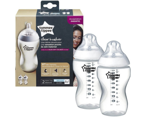 Tommee Tippee бутылочка для кормления Closer to nature 340 мл, 3 мес +, 2 шт.