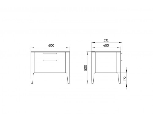 Тумба прикроватная Type oak 2 ящика ширина 60 см (белый)