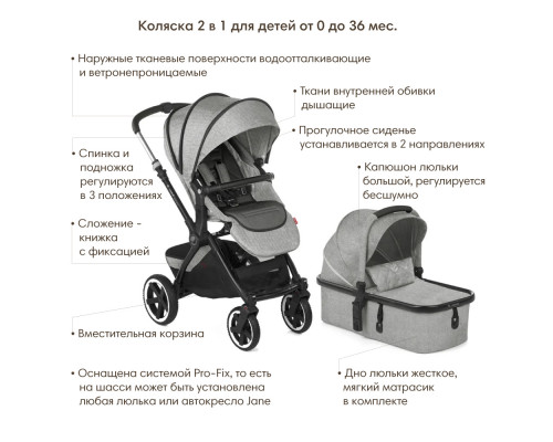 JANE Коляска 2 в 1 Crosslight+Micro Pro Dim Grey