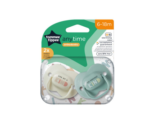 Tommee Tippee соска-пустышка силиконовая Anytime, 6-18 мес., 2 шт.