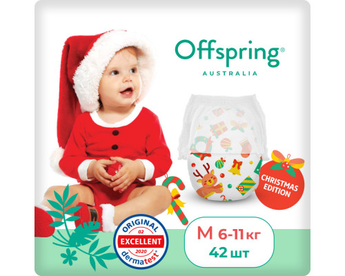 Offspring трусики-подгузники, M 6-11 кг  42 шт  расцветка Новый год