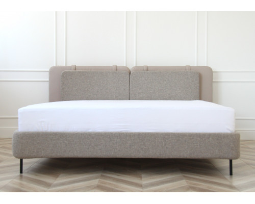 Кровать двуспальная Hub 160 см (бежевый, экокожа, рогожка)