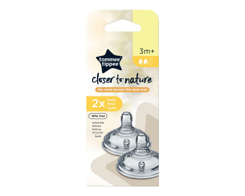 Tommee Tippee соска силиконовая для бутылочки Closer to nature, средний поток, 3+, 2 шт.