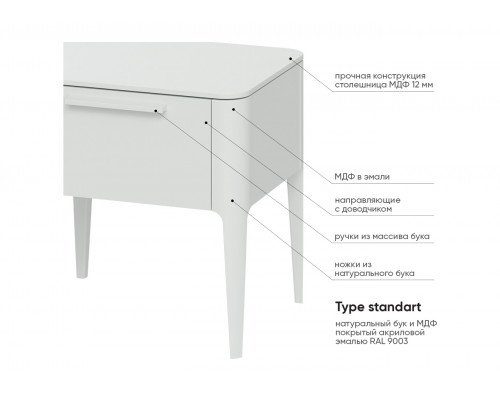 Тумба прикроватная Type 2 ящика ширина 60 см (белый)