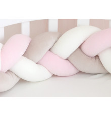 Бортик плетёный для кроватки KIDI soft (белый, бежевый, розовый)