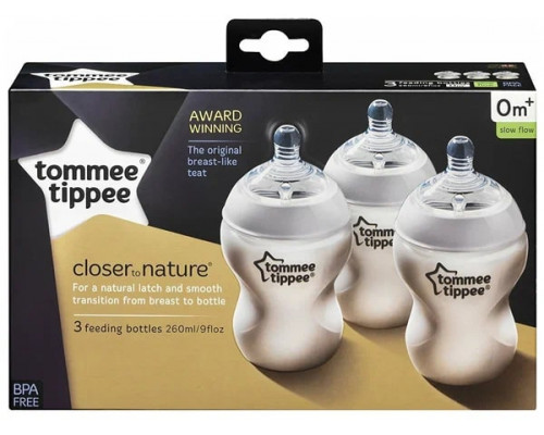 Tommee Tippee бутылочка для кормления Closer to nature, 260 мл., 0+, 3 шт.