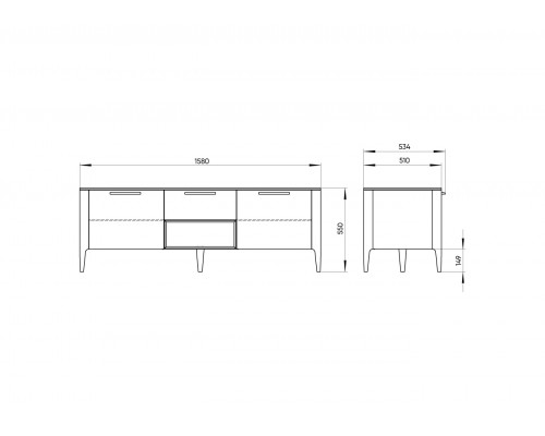 Тумба Type oak под ТВ ширина 160 см (серый)