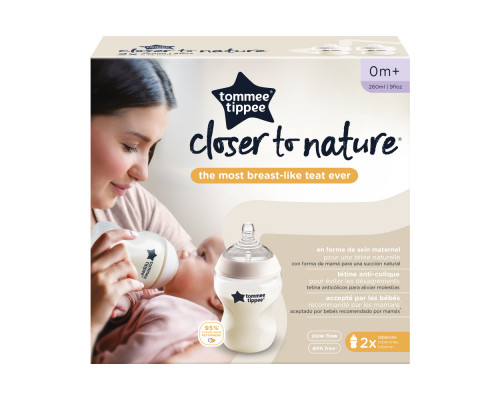 Tommee Tippee бутылочка для кормления Closer to nature, 260 мл., 0+, 2 шт.