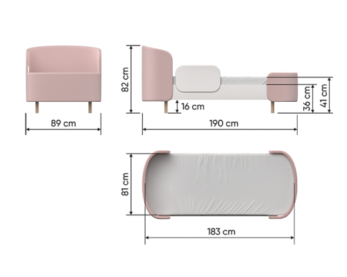 Кровать подростковая KIDI Soft размер М (розовый)