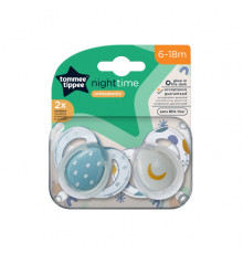 Tommee Tippee соска-пустышка силиконовая ночная Night Time, 6-18 мес., 2 шт.