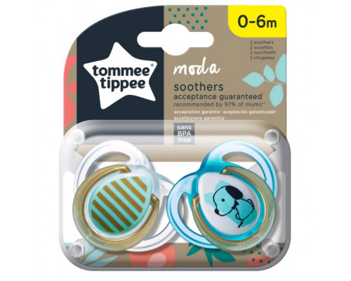 Tommee Tippee соска-пустышка силиконовая Moda для мальчиков, 0-6 мес., 2 шт.